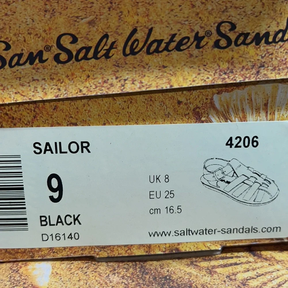 AUTH NIB Salt Water Sandal by Hoy Shoes Sun-San - Sailors BLACK